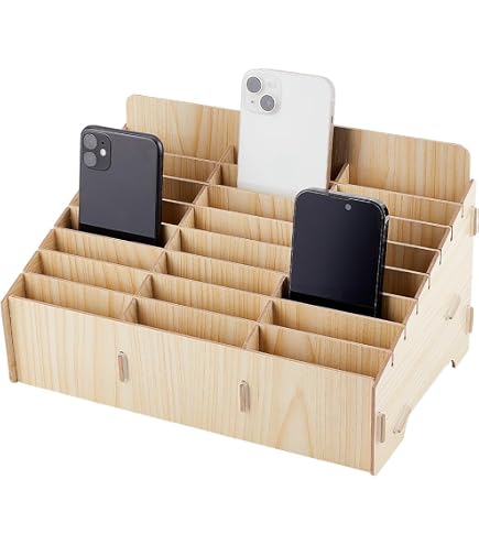 Casier De Rangement Mural Pour 36 Téléphones - Avec Serrure, Compartiments 9x1,5 Cm, En Alliage Aluminium/MDF | Or