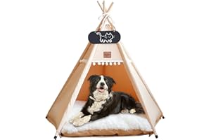 Mooipet Tipi Zelt für Haustiere mit doppelseitigem Kissen Haustierzelt für Hunde/Katzen Haustierhütte Abnehmbar und Waschbar Hundehaus für Meerschweinchen Kaninchen Hamster Kätzchen 60x60x70cm