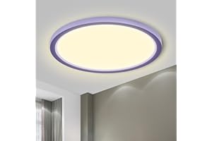 LQWELL® LED Ceiling Light, IP44 Waterproof Bathroom Lamp Round Flat 18W 3000K 1600LM Modern Simple Thin for Living Room Bedroom Kitchen Office, 220 * 24mm (Purple)