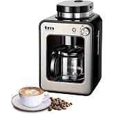 TM Electron TMPCF020S Mini Drip Coffee Maker with Grain Grinder, 4 Cups, 600 W and Washable Filter Compatible with Ground Cof