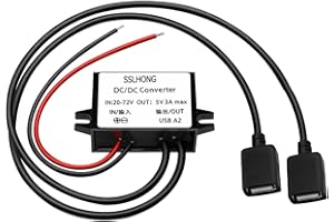 SSLHONG DC DC 20-72V to 5V USB Converter 12V 24V 36V 48V 60V to 5V 3A 15W with Double USB A Output Power Adapter Converter Voltage Buck Regulator,Step-Down Module,Waterproof Transformer