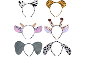 DAWWOTI 6 Pcs Cute Animal Ears Headband Fancy Dress Animals Hair Hoop Zoo Safari Jungle Themed Party Supplies for Kids and Adult