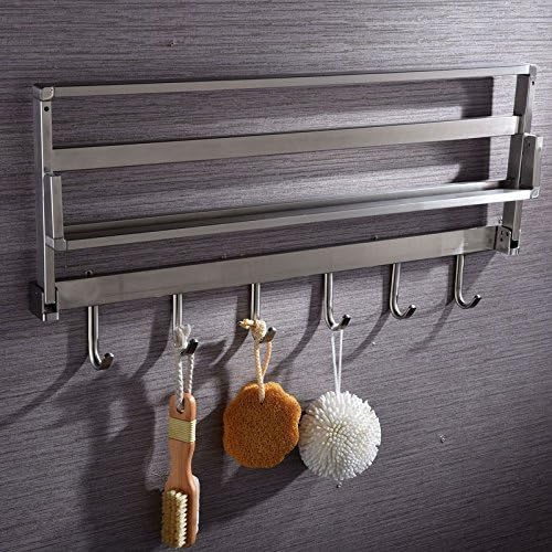 Double towel towel rack folding movable hook towel bar bathroom racks stainless steel pendant Towel Rails