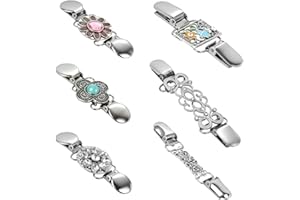 Riisoyu 6 Stück Vintage Pullover Clip, Metall Strickjacke Klipp Cardigan Kragen Buckle Kette Kreative Schal Clips Vintage Kragen Schal Pin Retro Umhang Broschen für Bluse Strickjacke Kleider Schal