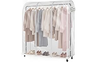 EXLECO Fundas Transparentes para Ropa 150 * 150 * 50 cm, Funda Protectora para Perchero con 2 Cremallera Funda Ropa Armario de PEVA Fundas para Armarios Funda Tendedero de Antihumedad y Antipolvo