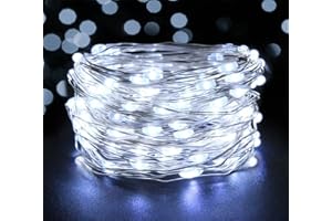 cshare Led Stringa Luci a Batteria, 5M 50 Led Ghirlanda Catena Lucine Fata Filo di Rame Argentato Impermeabile Decorative per Interni e Esterni,Feste,Giardino,Natale,Matrimoni,Stanza(Bianco freddo)