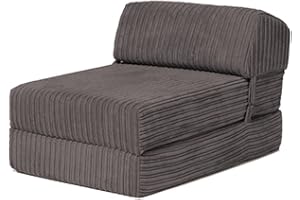 Loft 25 Jumbo Cord Plegable sofá Individual Futón Z-Cama | Sleepover Guest Living Room | Silla Suave y cómoda | Ligero y Duradero | Muebles de Tela de Calidad Cord (Carbón Vegetal)