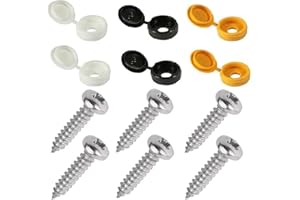 RADSO Number Plate Screws Cover Kit - 12 Pieces set - 6 Stainless Steel Rust-Resistant Pan Pozi screws with 2 Black, 2 White and 2 Yellow Plastic Hinged Caps