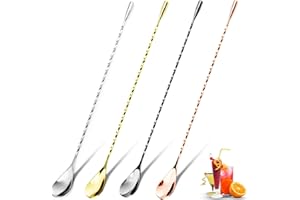 YUNAI 4 Cocktail Rührlöffel, Cocktail-Mischlöffel aus Edelstahl, 30 cm Bar Long Handle Löffel, Spiral-Design, langer Griff, Cocktail-Rührlöffel für Cocktail-Shaker, Cocktaillöffel (4 Farben)