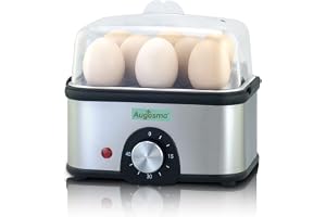 Augosma 2 en 1 cuiseur à oeufs en acier inoxydable, cuiseur à oeufs pour 8 oeufs avec réglage de la dureté, gobelet de mesure avec trou pour les oeufs, arrêt automatique, sans BPA