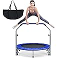 GYMAX 40" Mini Fitness Trampoline, Foldable Exercise Rebounder with 4-level Adjustable Foam Handrail, Indoor/Outdoor Gym Trampolines for Kids Adults
