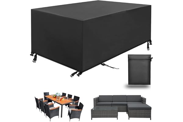 Housse Salon de Jardin, Housse de Table Jardin Rectangulaire, Couverture de Protection Meubles Bâche Salon de Jardin Imperméable Anti-UV, Bache Table Exterieur (Schwarz, 213*132*72cm)