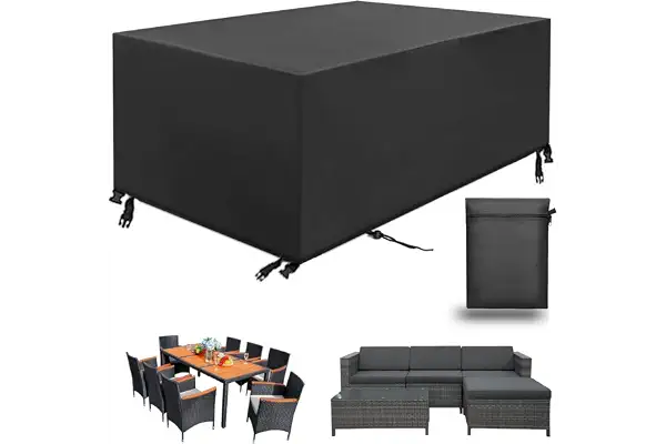 Aipwerer Funda para Muebles de Jardín Exterior 420D Oxford 213x132x72cm | Negro, 420D Oxford, Impermeable, Anti-UV y Resistente al Desgarro, con Cordón y Correas, para Mesa y Muebles de Jardín