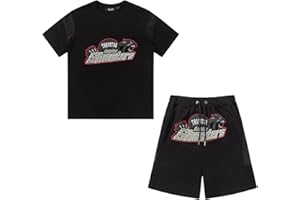 YOUPO Tuta Trapstar London Shooters Estivo Corta Ricamata for Uomo 2 Pezzi, Unisex Trapstar Shooters Completo Cotone Maglietta e Pantaloncini