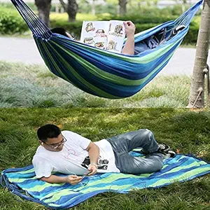 Inllex Portable Hammock Summer Leisure Canvas Travel Hammocks Rainbow Stripe Beach Swing Bed for Indoor Outdoor Yard Garden Storage with Carrying Bag