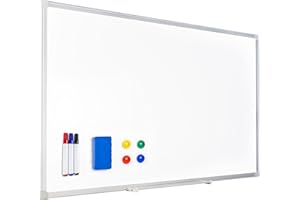 Raylu Paper® - Pizarra blanca magnética con marco de aluminio, bandeja para rotuladores, kit de montaje, 3 rotuladores, 4 imanes y 1 borrador magnético, Pizarra blanca de borrado en seco. (90 x 60 cm)