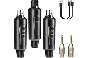 Depusheng S5 Transmisor y receptor de guitarra inalámbrico con 2 transmisores XLR inalámbricos y 1 receptor, alimentación fantasma de 48V e interruptor de reverberación, mezclador de audio