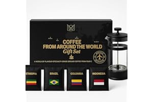 ICMINDS LUXURY HAMPERS World Coffee Gift Set with French Press Coffee Maker – 4 Finest Single Origins | Premium Ground Coffee Gift Box Cafetiere | Hamper Style Ultimate Xmas Gift idea for Men, Dads, Coffee Lovers & Foodies
