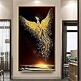 Nicole Knupfer DIY 5D Diamond Painting,Golden Phoenix Crystal Rhinestone Diamond Painting Embroidery Pictures Art Craft for Home Wall Decor Wall Hanging, 40 x 80 cm