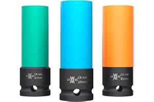 WIESEMANN 1893 Lot de 3 douilles de serrage pour jantes alu 17/19/21 mm | WIESEMANN 80058 | pour visseuse à percussion | n'abîme pas les boulons | douille à choc | 0,5" | dans un coffret