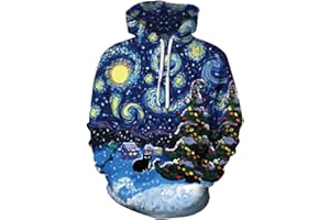 PADOLA Hombre Sudadera con Capucha Casual 3D Impresión Hoodie Mujer Estilo Navideño Pullover Moda con Manga Larga y Bolsillo