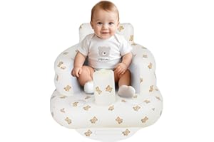 AirSwim Inflatable Baby Chair, Inflatable Baby Seat for Babies 3 Months and Up, Summer Blow Up Chair with Built in Air Pump, Infant Floor Sofa for Learning to Sit, Palying, Camping, Bear