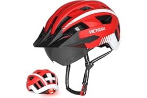 VICTGOAL Casco Bici per Uomini e Donne con luce LED Occhiali Magnetici Staccabili Visiera Rimovibile Caschi da Mountain Bike e Strada Dimensione Regolabile per Adulti