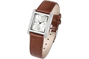 ALCENTIS - Montre Femme rectangulaire Bracelet Cuir - mécanisme à Quartz - Bordures du Cadran serties de Petits Cristaux décoratifs