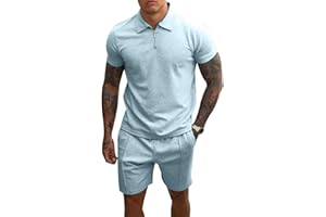 PRIVIMIX Hommes Survêtement d'été 2 Pièces Manches Courtes T-shirts Polo Jogging Ensemble de Chemises Pantalon court Business Tenue de Loisir