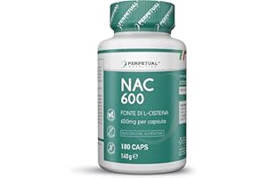 PERPETUAL NUTRITION NAC - 180 CAPSULE [ANTIOSSIDANTE - MUCOLITICO] N-Acetil-Cisteina - Integratore Alimentare, Utile nella Sintesi del Glutatione - Nac 600-6 Mesi di Fornitura