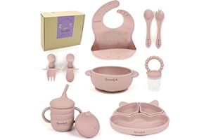 Acenotch® Baby Weaning Suction Plate Toddler Plates Kids Plates Baby Feeding Set - Perfect Baby Gift for New Parents! Includes Weaning Set, Baby Cup, Baby Bowls, and More! (Pink Rose), MN4131