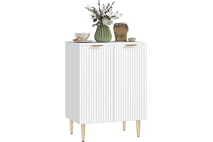HOMCOM Sideboard Buffet Cabinet, Modern Kitchen Storage Cabinet with 2 Doors and Adjustable Shelf, Living Room Cabinet with Metal Legs for Hallway, White