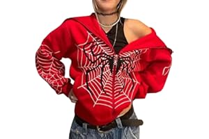 YINGKE Donna Flepa con Cappuccio Zip Modello di Stampa a Ragnatela Sovradimensionata Oversized Y2K Hoodie Giacca Gotica