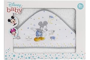 Interbaby - Capa de Baño Bebe Blanco/Gris | Toalla Bebe con Capucha 100% Algodón, 100x100cm, Unisex | Suave, Secado Rápido | Ideal Recién Nacidos, Bebes y Niños Pequeños | Diseño Counting Sheep Mickey