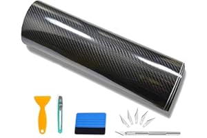 CompraFun Vinilo Fibra de Carbono 6D, Vinilo Coche 300 * 30CM Película Pegatina Decoración Autoadhesiva Impermeable sin Burbujas, para Coche Motocicleta Móvil Ordenador, con Accesorios