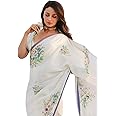 SATAZ Women's Ready to Wear White Floral Satin Silk One Minute Readymade Alia Bhatt Saree With Unstitched Blouse
