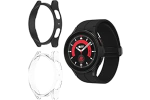 HOMTERN 2-Pack Cases Compatible with SAMSUNG Galaxy Watch 5 Pro 45mm,Hard PC Cover Shell Shockproof Scratch-Proof Protective Bumper Case for Watch 5 Pro 45mm ONLY,Clear & Black