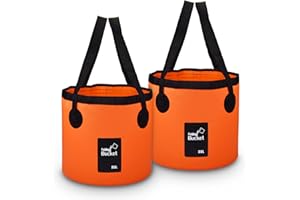 iGreely 2 Pack Folding Bucket, 20L Orange Handy Folding Bucket for Camping, Plumbing, Cleaning, Traveling, Hiking, Fishing (Orange 2 Pack, 20L)