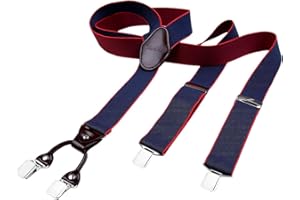 DonDon hombres tirantes 3,5 cm ancho 4 clips con piel cuero marrón de forma Y elástico y con longitud ajustable