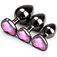 3Pcs Set Luxury Metal Butt Toys Heart Shaped Anal Trainer Jewel Butt Plug Kit S&M Adult Gay Solo Sexxy Anus Anal Plugs Woman Men Sex Gifts Things for Beginners Couples Large/Medium/Small (Pink)
