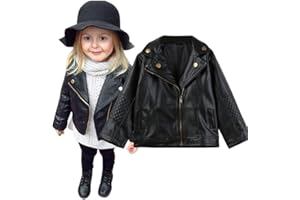 ZEZKT-BEBÉ-NIÑO-NIÑA Chaqueta de Cuero de la PU de los niños y niñas Chaqueta de Solapa Negra Primavera y otoño Abrigo con Cremallera Chaqueta de Manga Larga para niñas