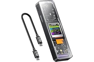 DOCKCASE Explorer Edition Smart Case SSD M2 Protezione di Alimentazione di 10s, Rilevamento della salute dell'SSD, Doppie Porte USB-C 3.2 Gen 2 (10Gbps) NVMe Case Supporta NVMe SSD fino a 4TB - Nero