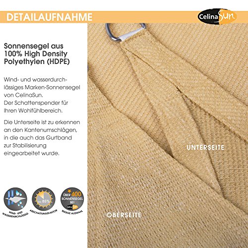 Sonnensegel Sonnenschutz Garten | UV-Schutz wetterbeständig HDPE atmungsaktiv | CelinaSun 0010506 | Quadrat 5,6 x 5,6 m sand-beige - 2