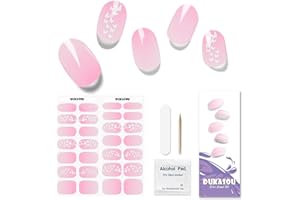 DUKASOU Halbgehärtete Gel-Nagelstreifen, 28 Stück echte Nagellack-Kunstaufklebern, Gel-Nagelaufkleber in Salonqualität, anhaltende Nagellackstreifen für Frauen, Mädchen, Kinder (Farbverlaufsrosa)
