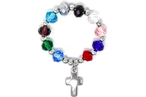 Catholic Gift Shop Single Decade Crystal Rosary Ring/Pocket with 10 Beads & LOURDES PRAYER CARDS