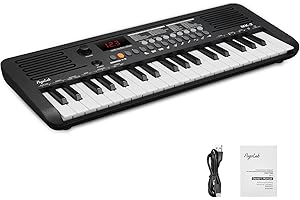 MK-2 37 Key Mini Keyboard Piano, POGOLAB Kids Keyboard Piano with 40 Song/200 Sound/200 Rhythm, MIDI Function, LED Display, Dual Speaker, Portable Electronic Keyboards for Beginner/Adult Travel, Black