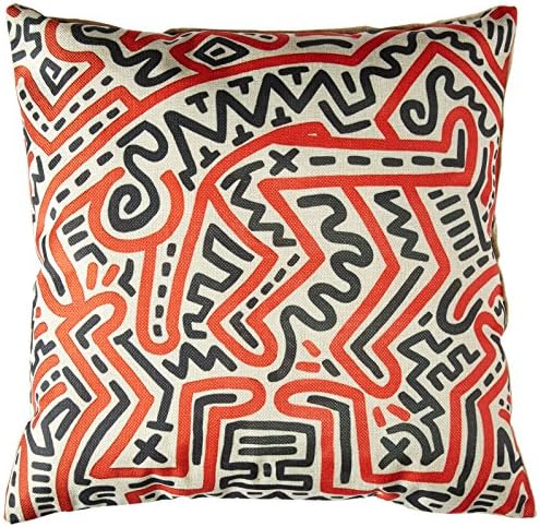 aobo Modern Keith Haring Creative Abstract Curve Painting Sofa Simple Home Decor Design Throw Pillow Case Decor Cushion Covers Square 18 * 18 Inch Beige Cotton Blend Linen