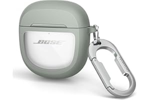 SURITCH Transparent Hülle für Bose QuietComfort Earbuds II 2022/QuietComfort Ultra 2023, Stoßfeste TPU Schutzhülle mit Karabiner & Schlüsselbund & Transparentem Logo Fenster (Grün)