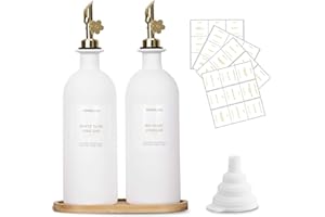 sunal distributeur d'huile d'olive avec plateau 500ml / 16,9 OZ distributeur d'huile de cuisine 2 tasses ensemble distributeur d'huile et de vinaigre avec étiquette entonnoir,blanc