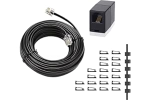 HAWAKA Phone Extension Cord 25FT, Long Telephone Cable with Standard RJ11 Plug and 1 in-Line Couplers and 20 Cable Clip Holder